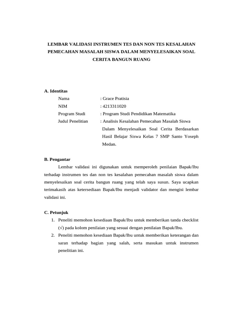 Validasi Instrumen Tes Pemecahan Masalah | PDF