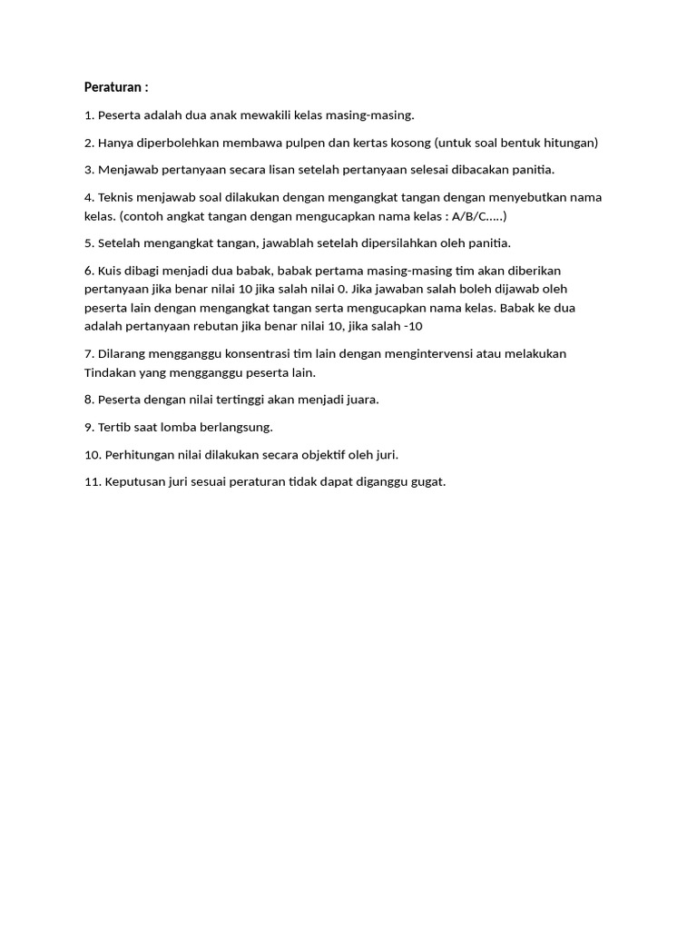 Peraturan Lomba Cerdas Cermat | PDF