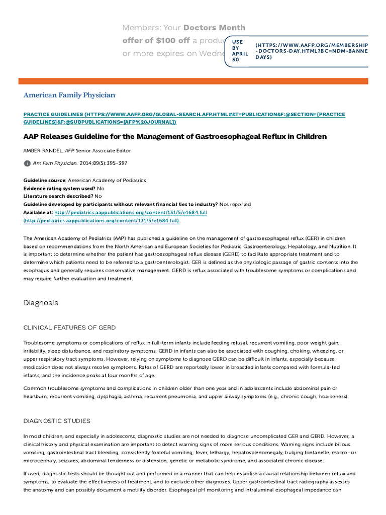 AAP Releases Guideline For The Management of Gastroesophageal Reflux in ...