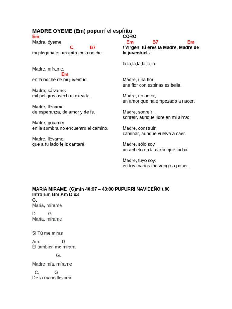 Popurrí de Canciones a la Virgen María | PDF | María, madre de Jesús ...