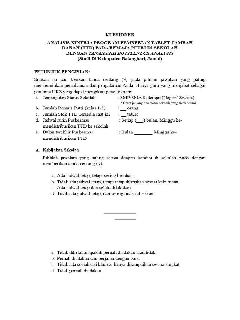 Kuesioner Evaluasi Program TTD Remaja Putri | PDF