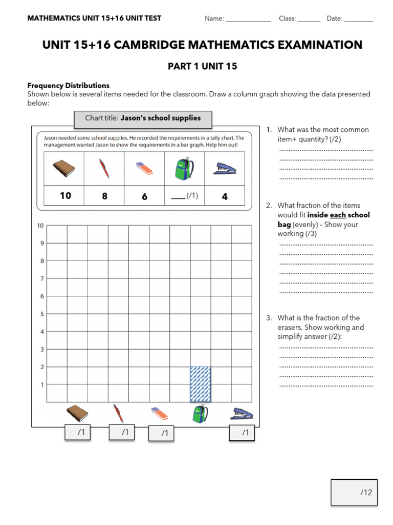 Mathematics Unit 15+16 Test | PDF | Numbers | Chart