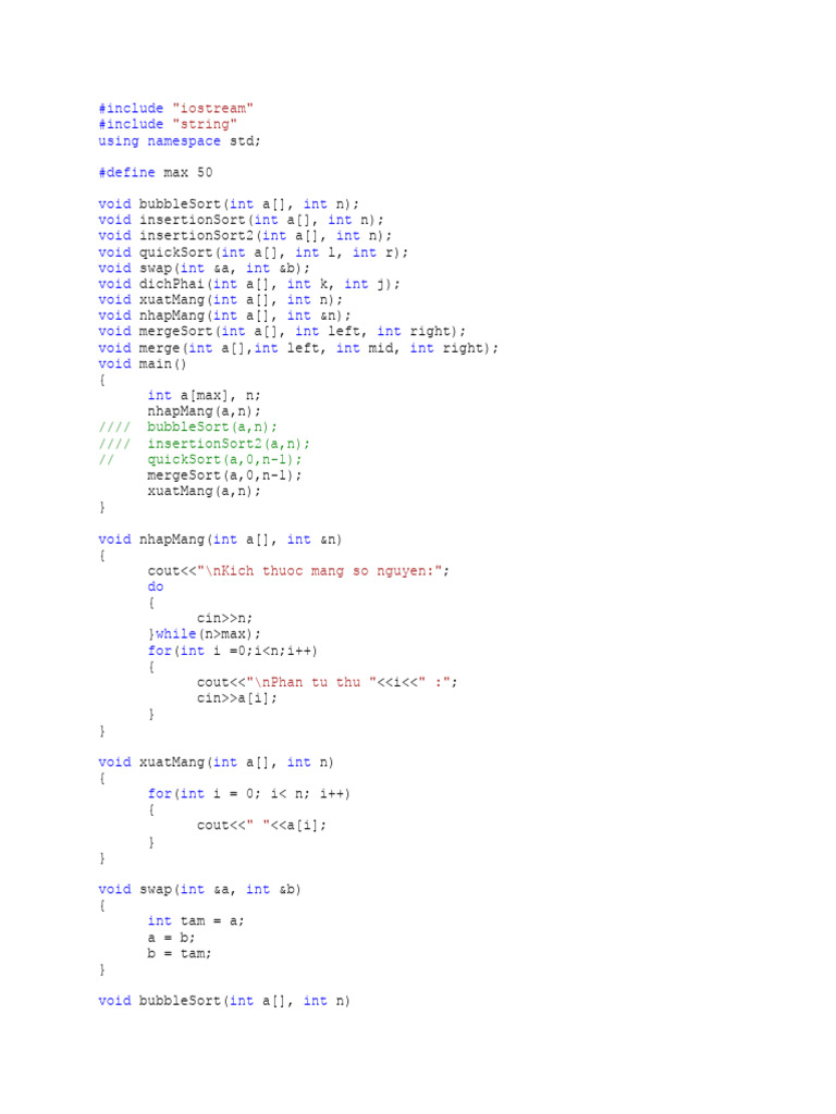 Sorting Algorithms in C++ Code | PDF | Computer Programming | Algorithms