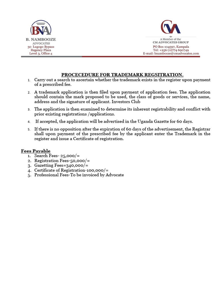 Proecedure For Trademark Regsitration | PDF