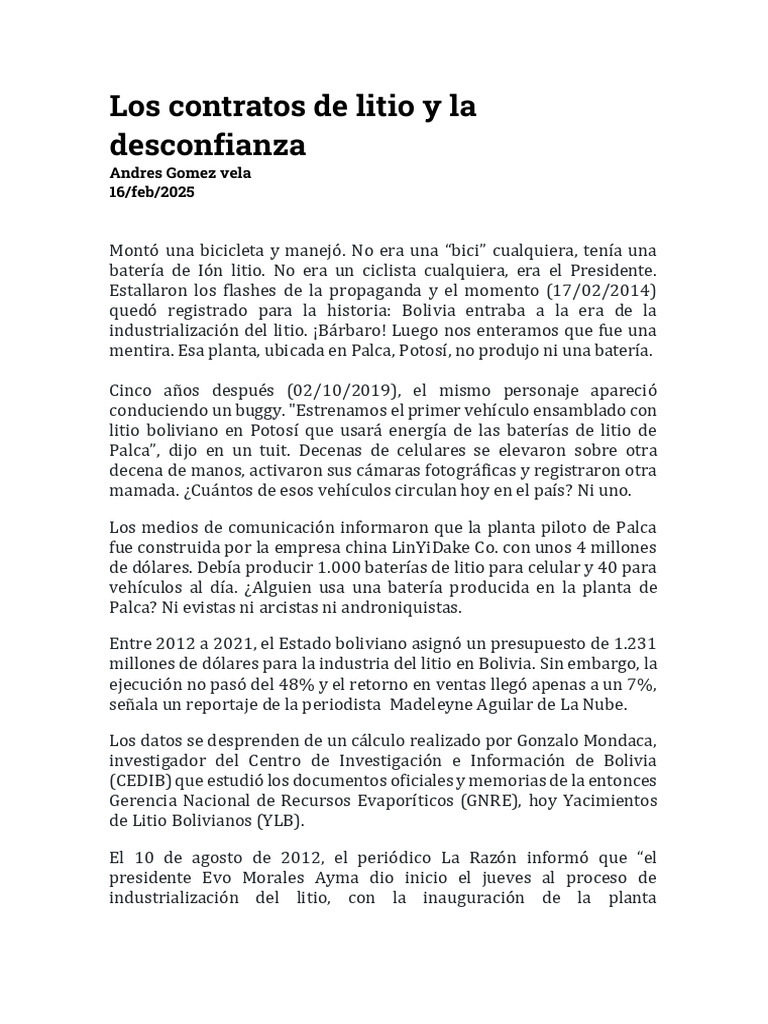 Fracasos en la industria del litio en Bolivia | PDF | Litio | Bolivia