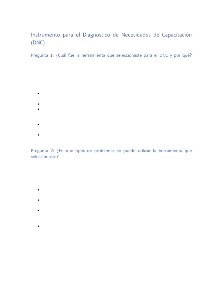 Cuestionario para Diagnóstico de Capacitación | PDF | Cuestionario | Datos