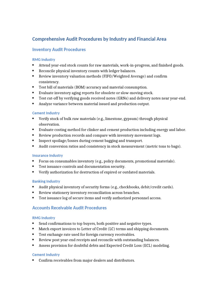 Industry-Specific Audit Procedures Guide | PDF | Revenue | Inventory