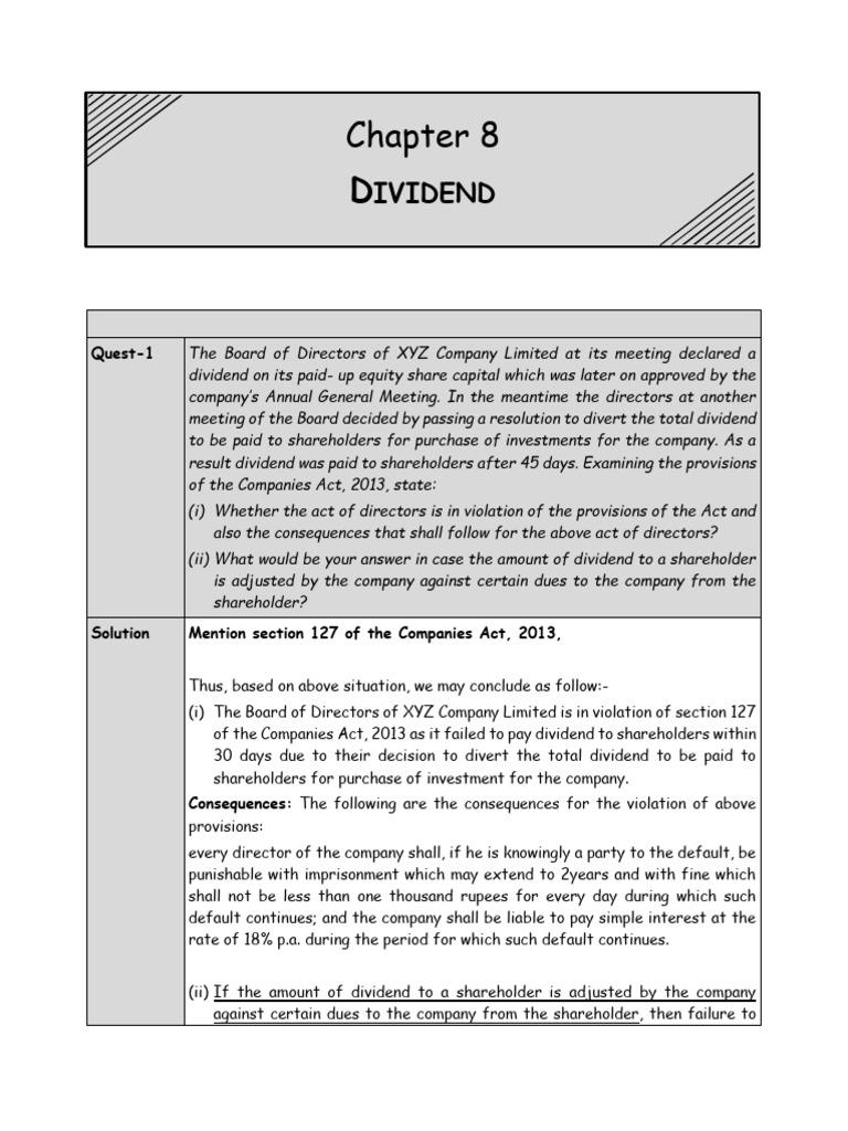 Companies Act 2013 Dividend Regulations Pdf Dividend Equity