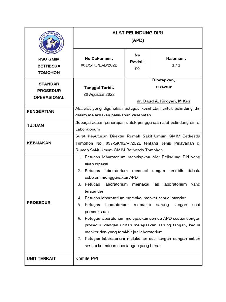 Spo Alat Pelindung Diri (Apd) | PDF