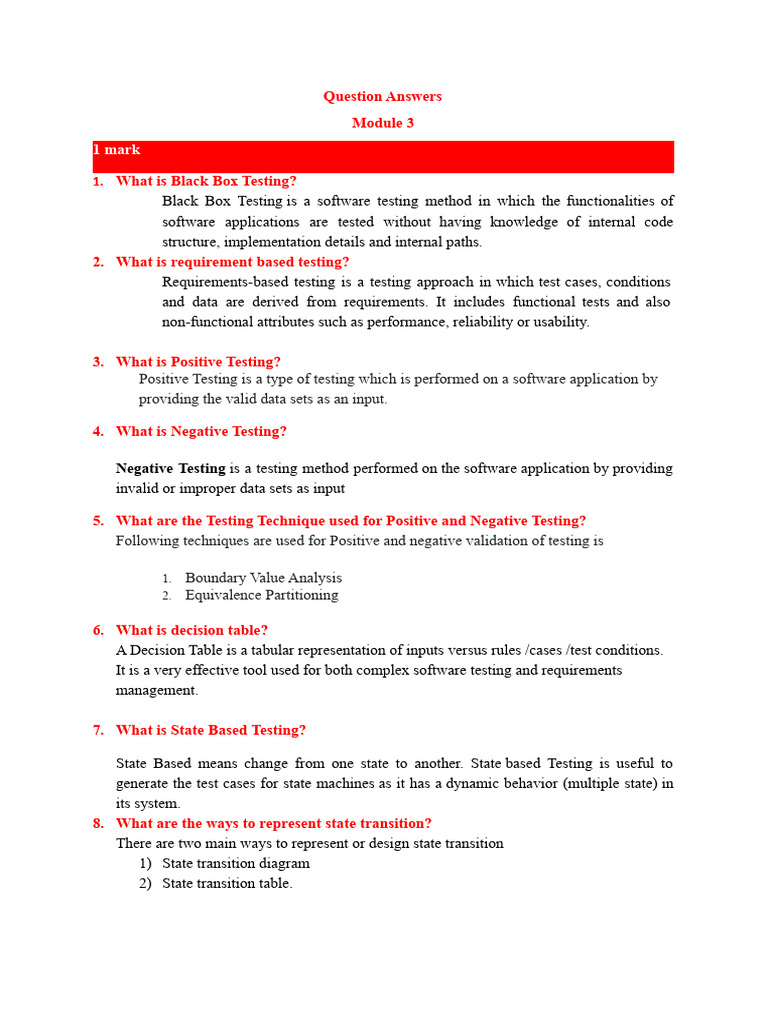 STModule 3 Question Answers | PDF | Software Testing | Software Engineering