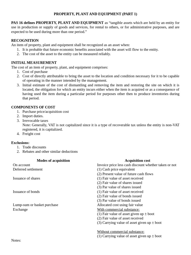 Chapter 15 Ppe Part 1 Lecture Notes | PDF | Fair Value | Cost