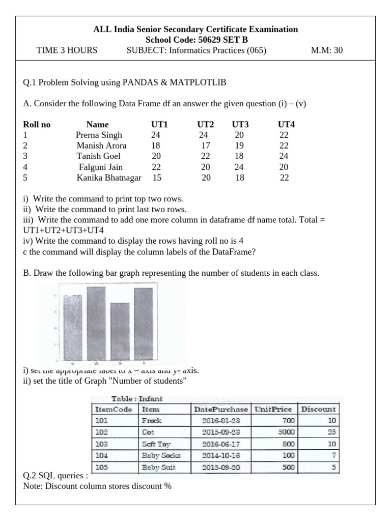 AISSCE Informatics Practices Exam 2023 | PDF