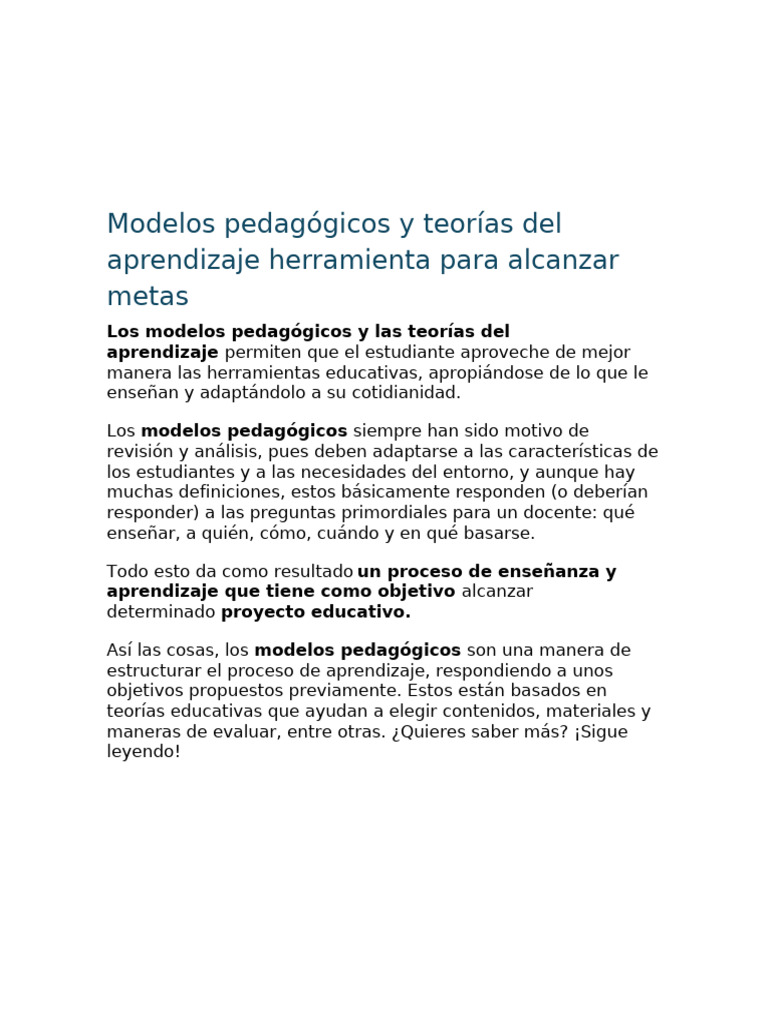 Modelos pedagógicos y teorías del aprendizaje | PDF | Aprendizaje ...