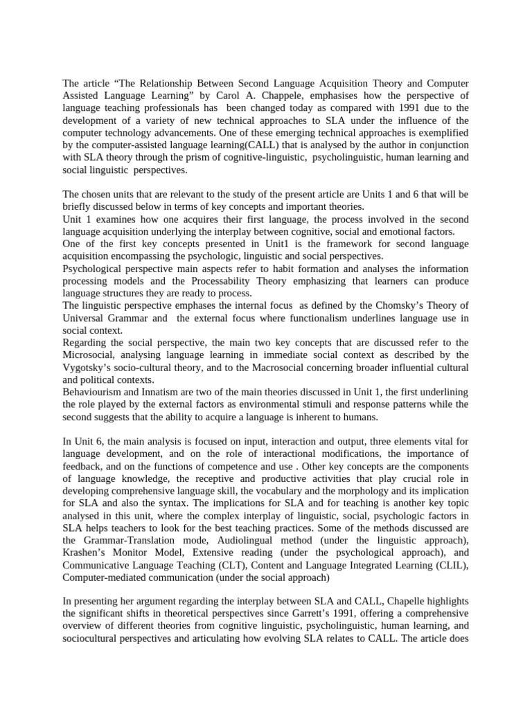 SLA Theory and CALL: A Modern Overview | PDF | Second Language ...