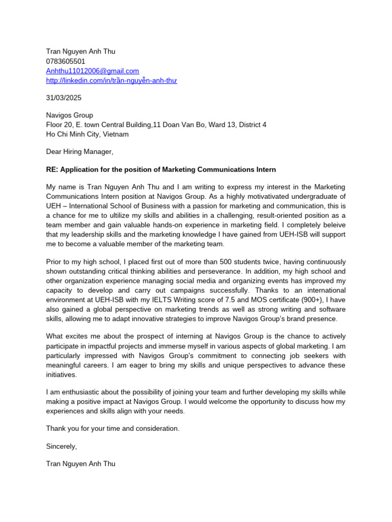 Marketing Communications Intern Application | PDF