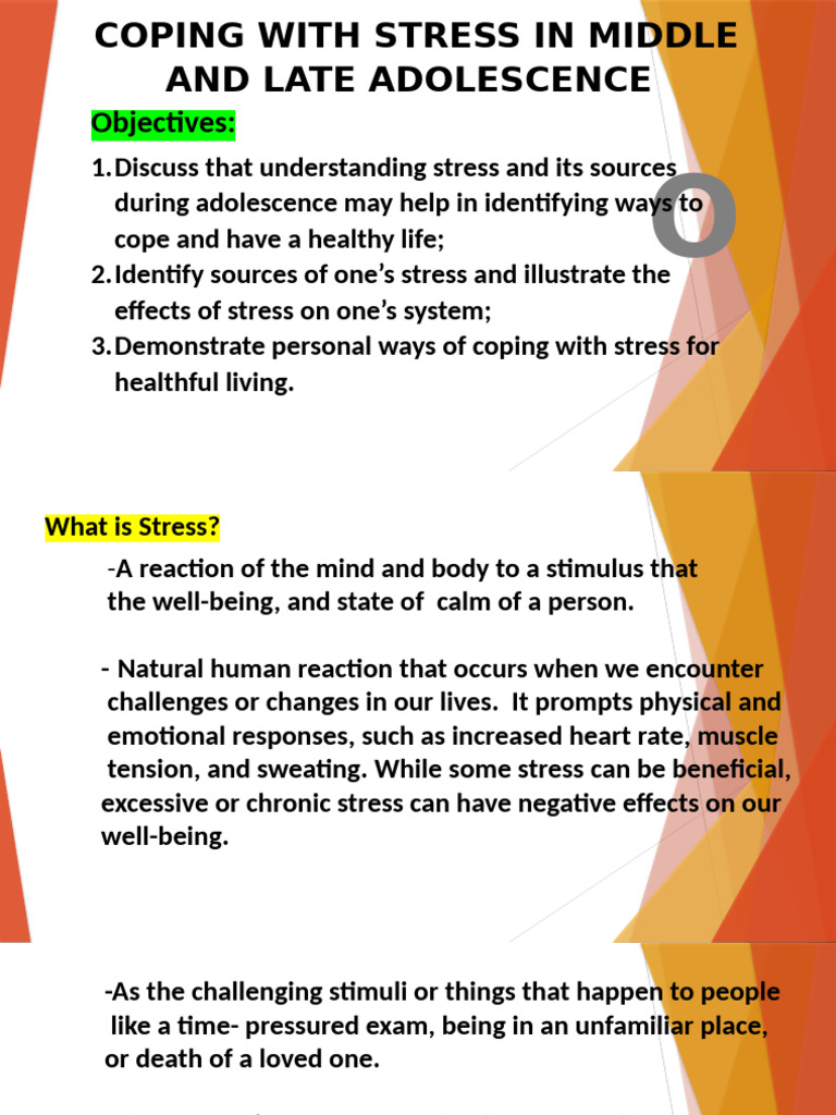 PD PP Lesson 7 Coping With Stress in Middle and Late Adolescence | PDF ...