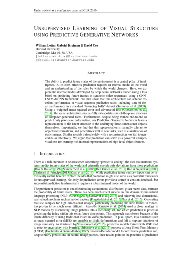 Unsupervised Visual Learning via Prediction | PDF | Mean Squared Error ...
