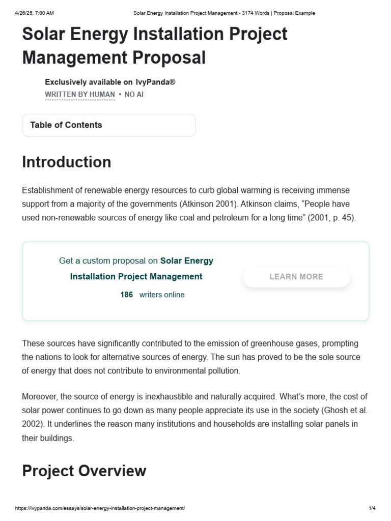 Solar Energy Installation Project Management - 3174 Words - Proposal ...