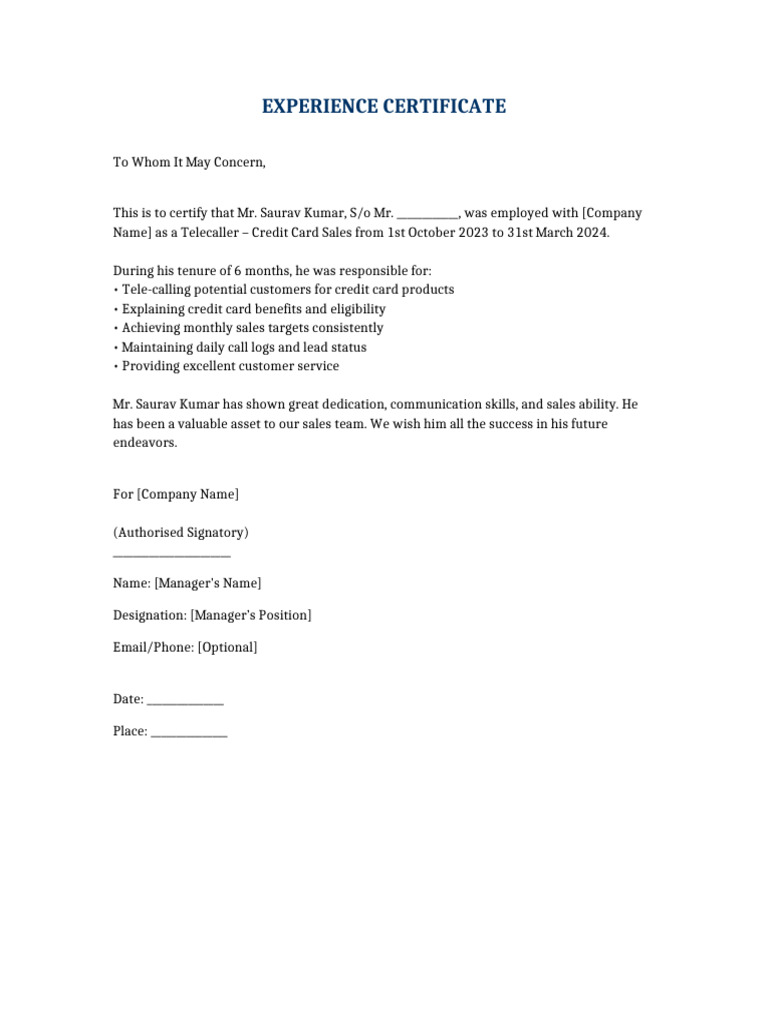 Saurav Experience Certificate 6months | PDF