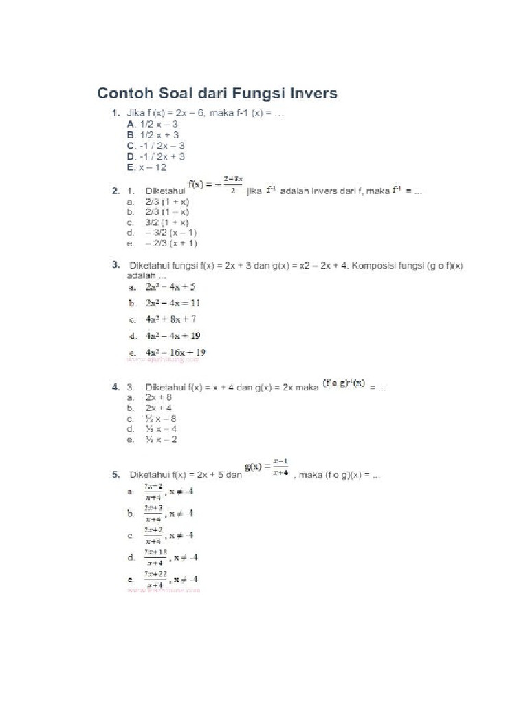 Soal Fungsi Invers | PDF