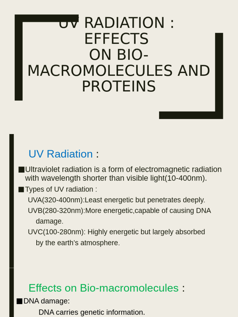 UV Radiation Effects on Biomolecules | PDF