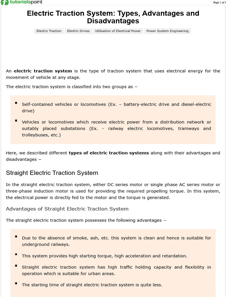 Types of Electric Traction Systems | PDF | Electric Vehicle | Locomotives