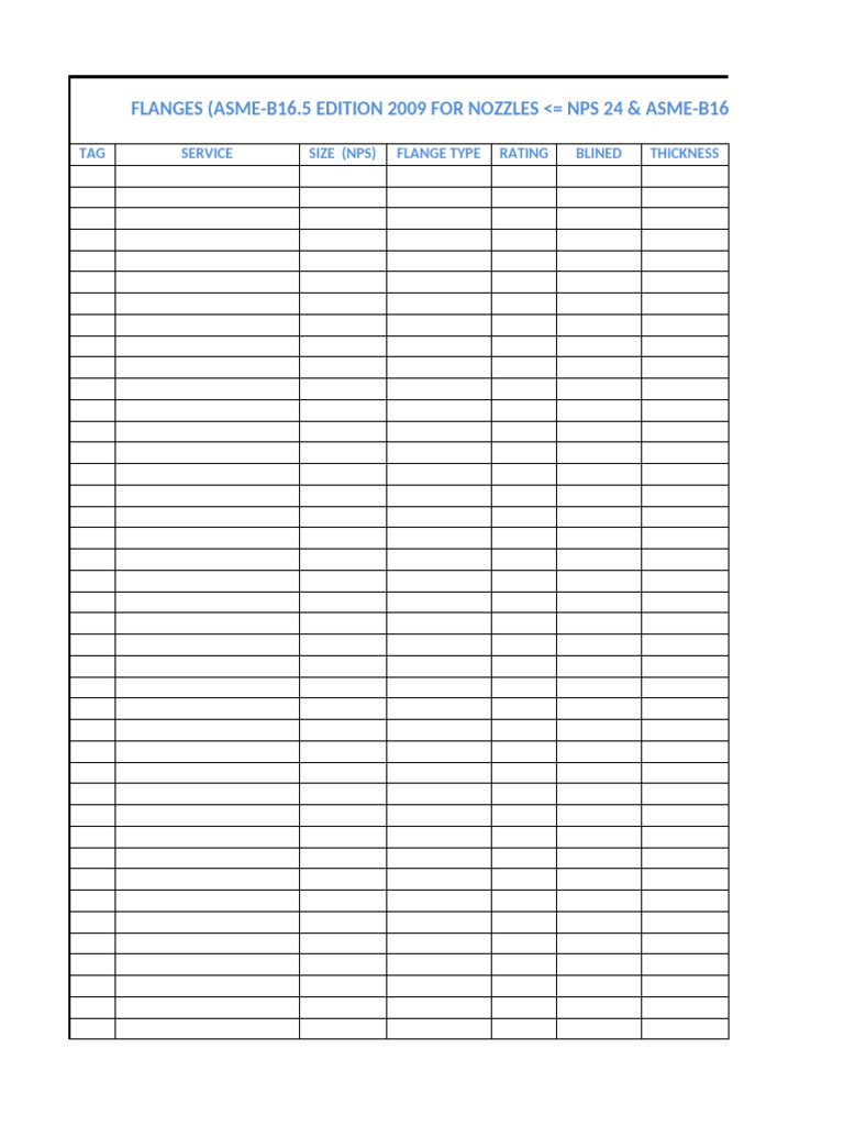 Standard Nozzle Size and Flange Chart | PDF