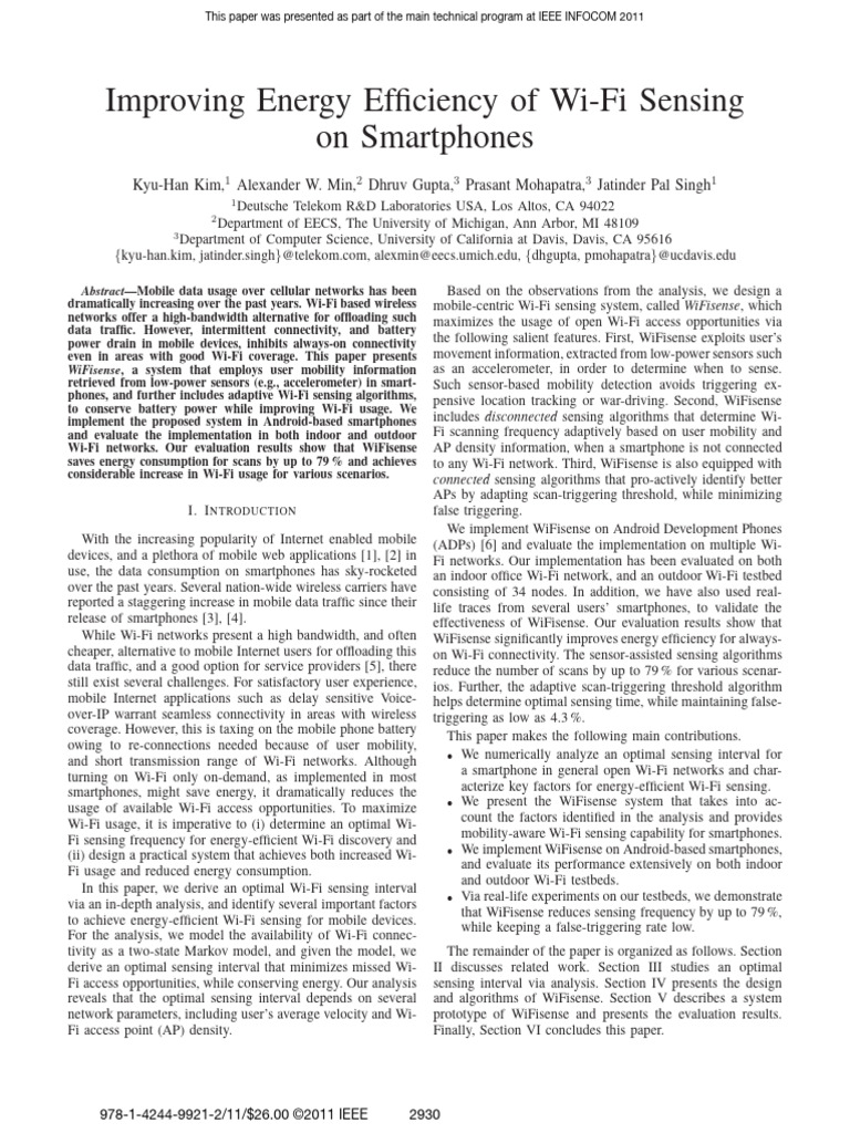 Improving Energy Efficiency of Wi-Fi Sensing On Smartphones | PDF | Wi ...