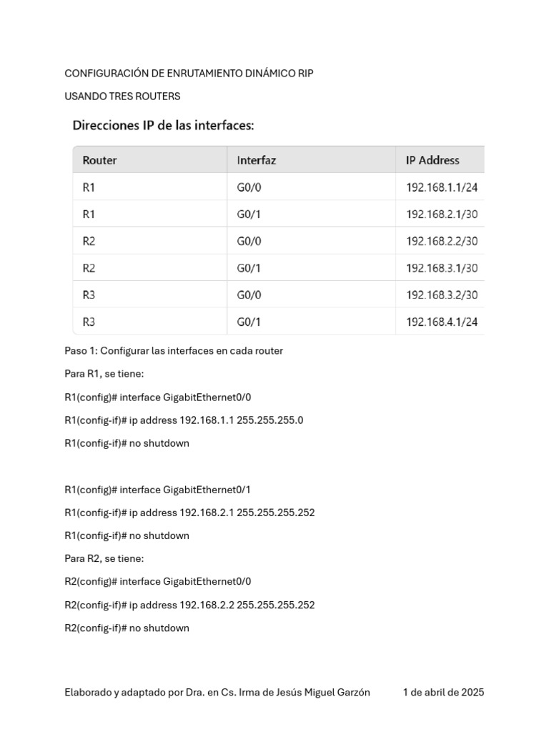 Configuración RIP en Tres Routers | PDF