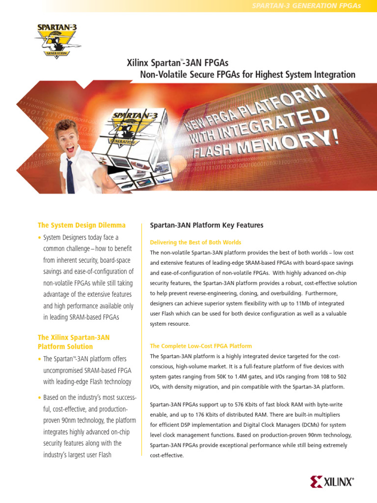 Xilinx Spartan - 3an Fpgas Non-Volatile Secure Fpgas For Highest System ...