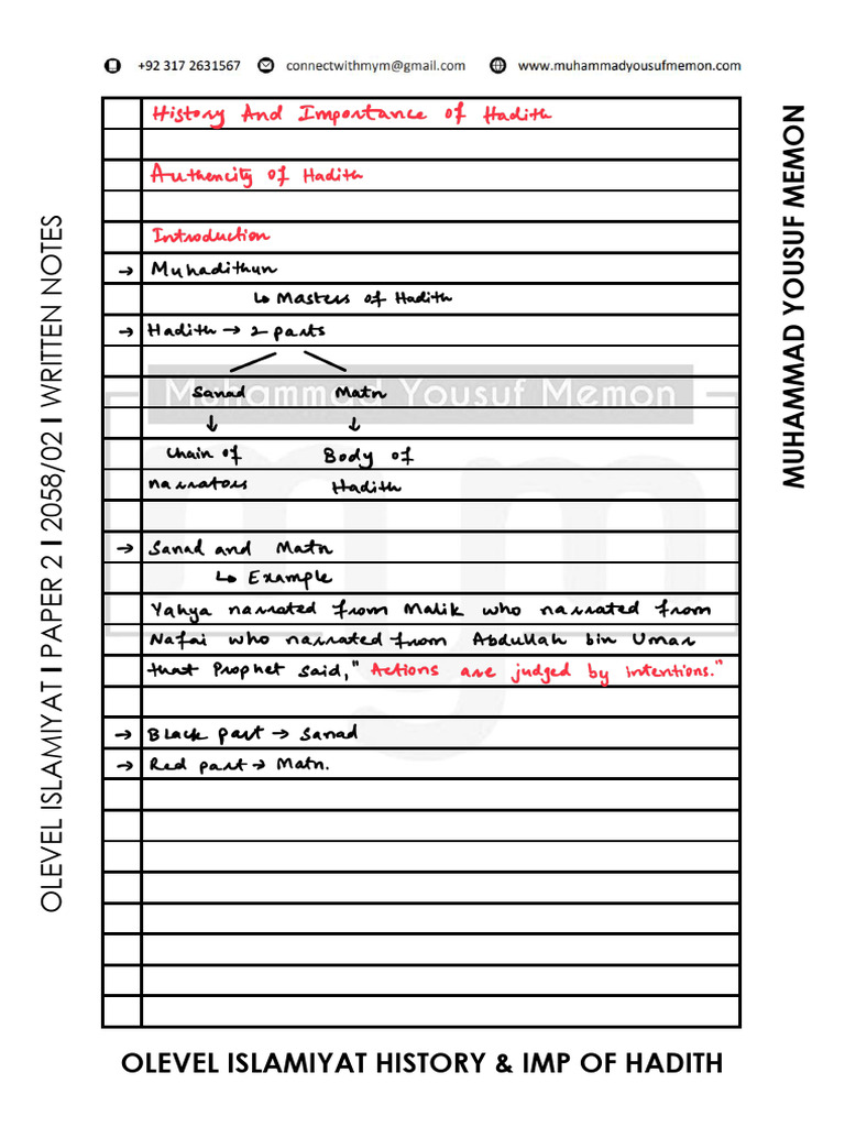 O Level Islamiyat Hadith Notes Pdf Muhammad Islamic Texts