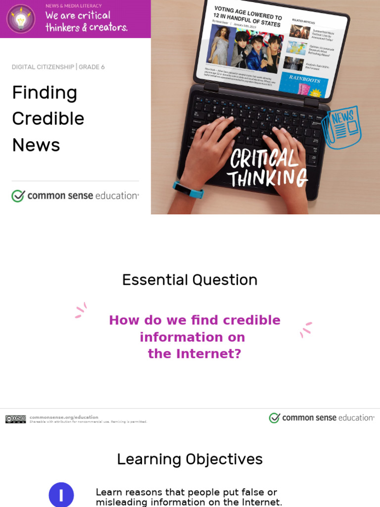 Grade 6 - Finding Credible News - Lesson Slides | PDF | Communication ...