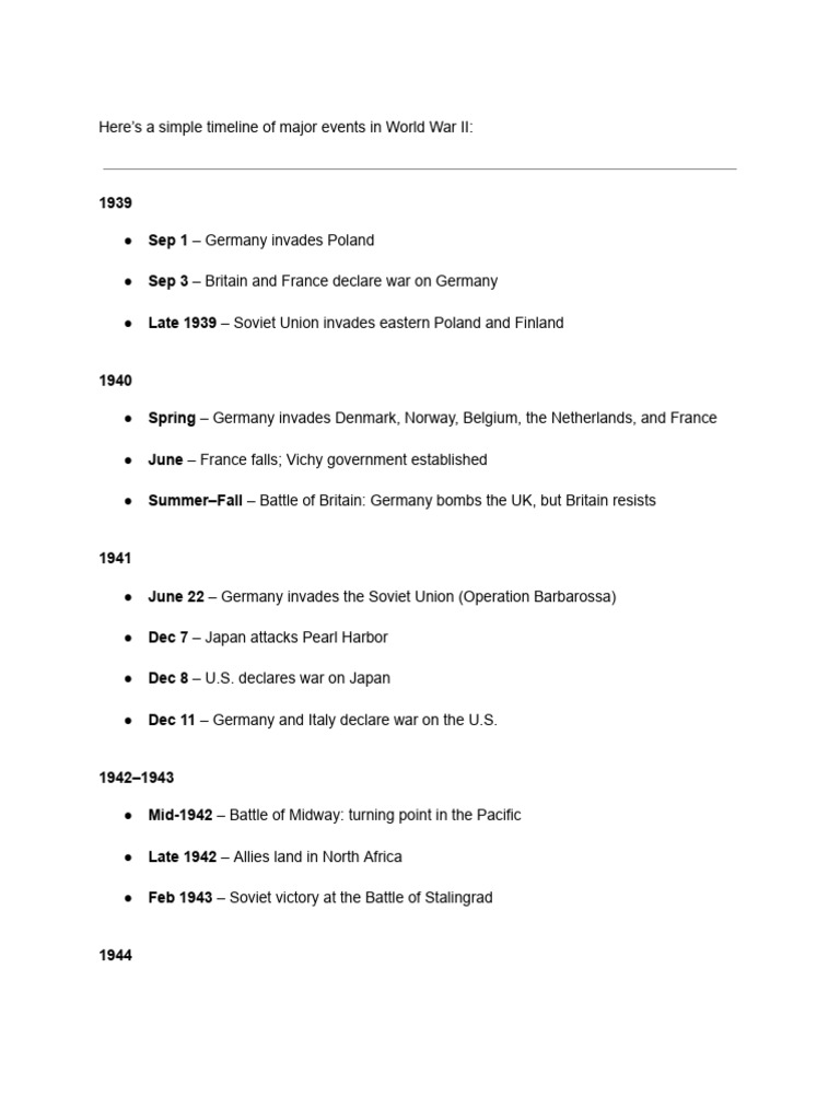 Simple WW2 Major Events Timeline | PDF