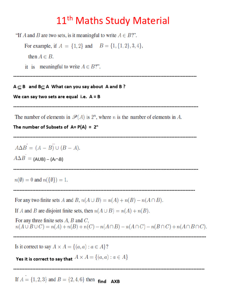 11th Maths Unit 1 Study Guide | PDF | Function (Mathematics ...