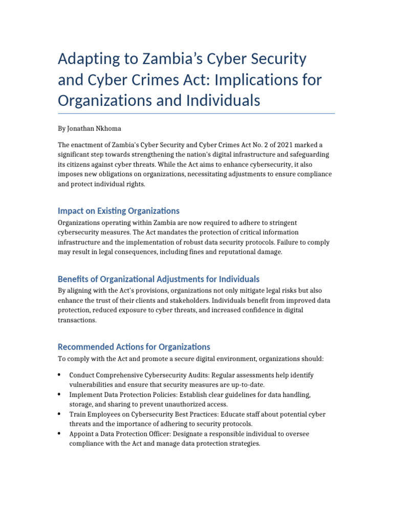 Zambia Cyber Security Act 2021 Overview | PDF