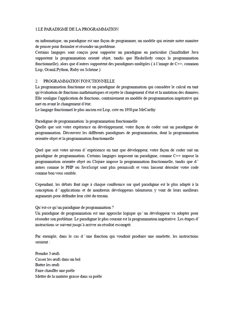 Paradigmes de Programmation en Informatique | PDF | Programmation ...