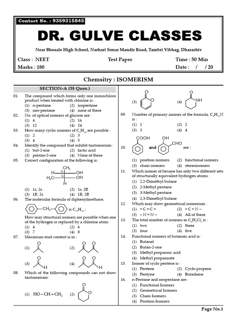 Isomerism Concepts for NEET Chemistry | PDF | Isomer | Conformational ...