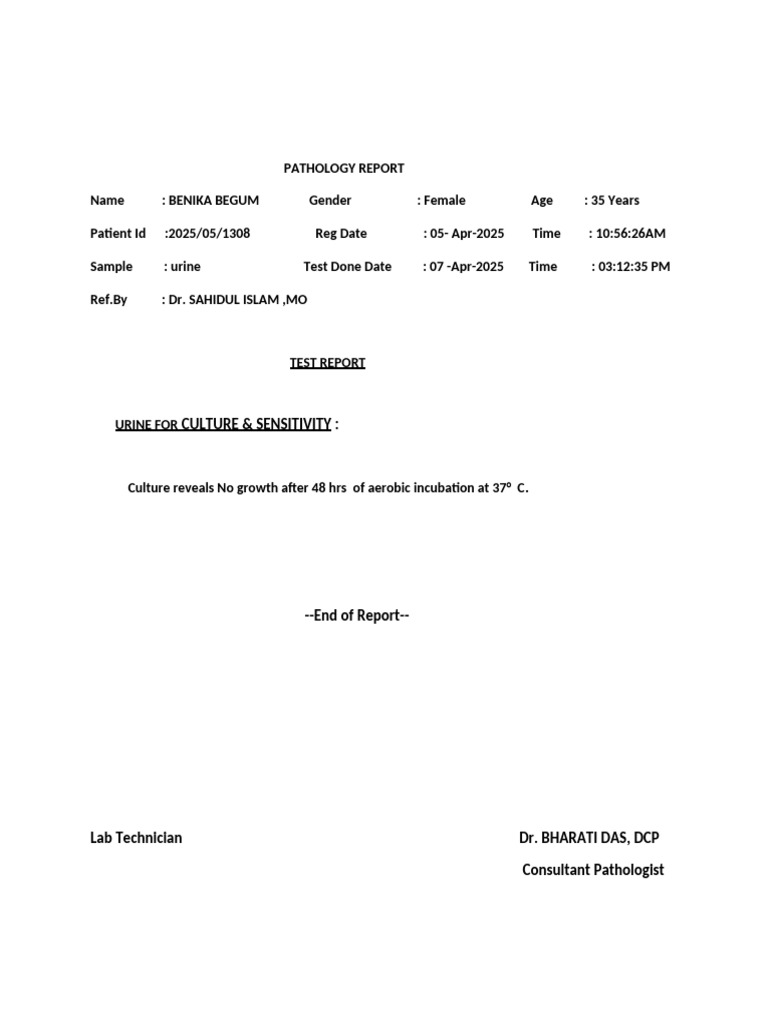 URINE CS Normal Report 111111 | PDF