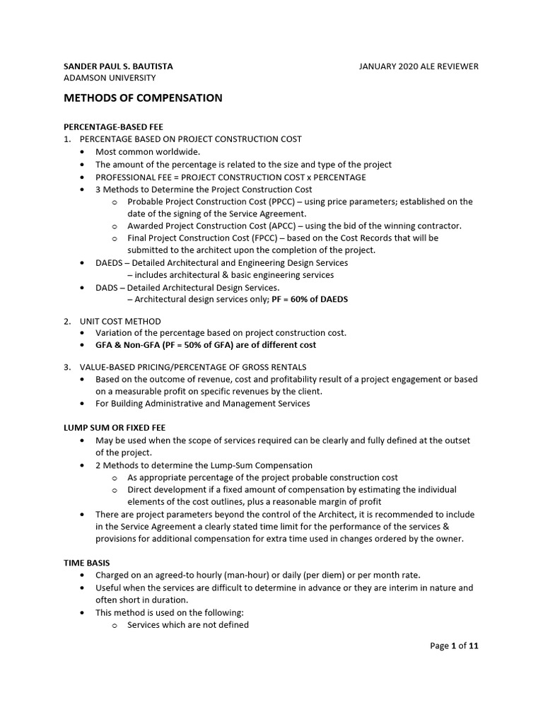 Architect Compensation Methods Guide | PDF | Construction Management ...