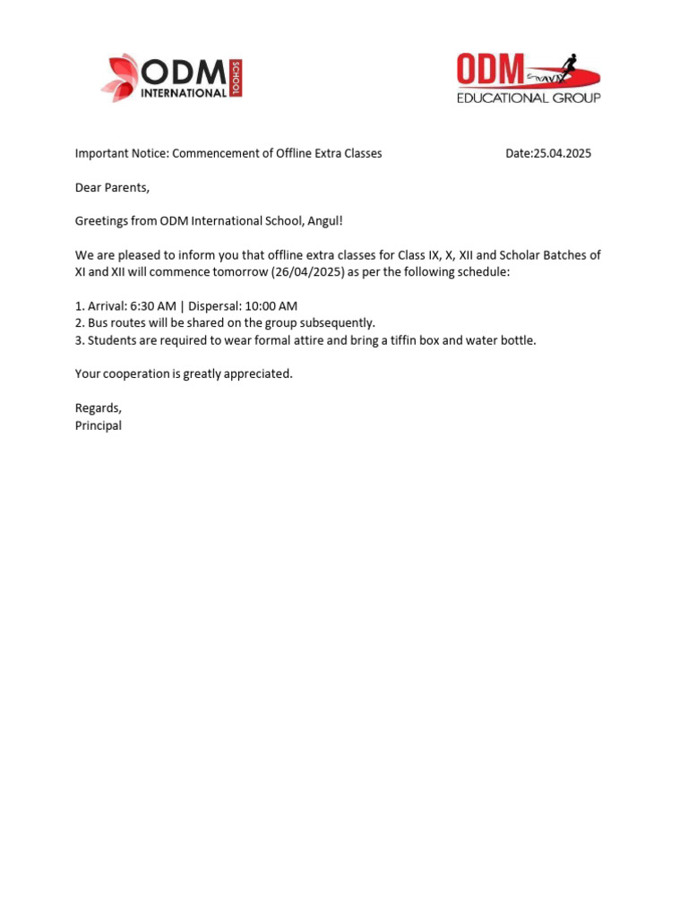 Extra Class Notification 2025 | PDF