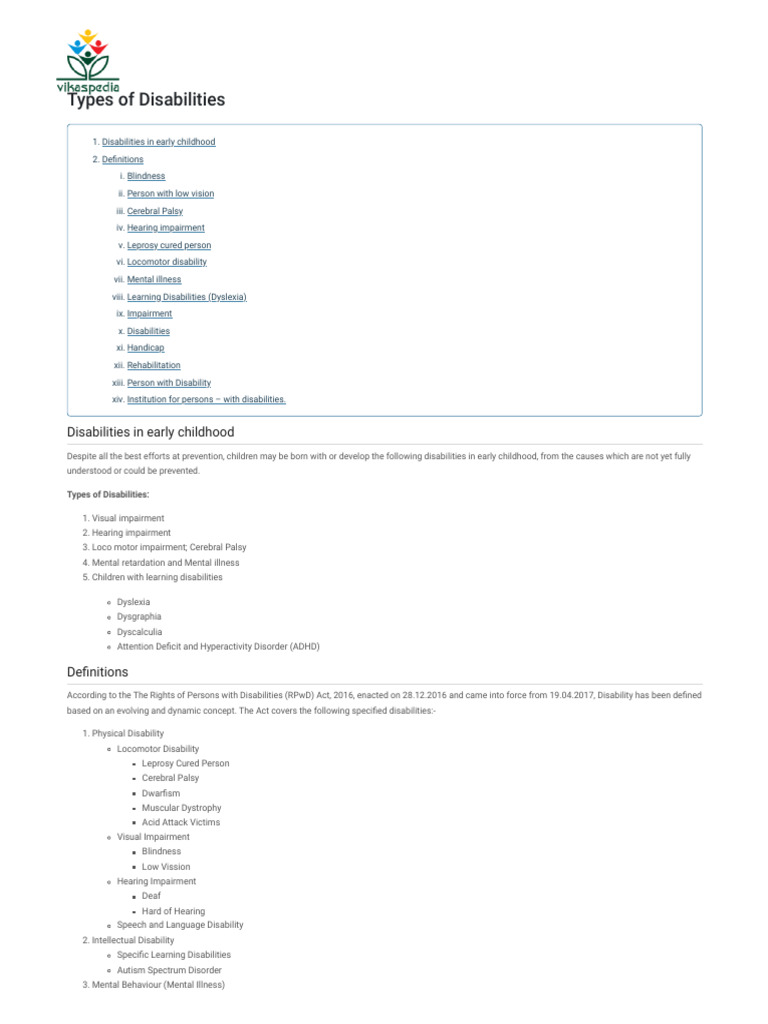 Types of Disabilities in Early Childhood | PDF | Disability | Visual ...