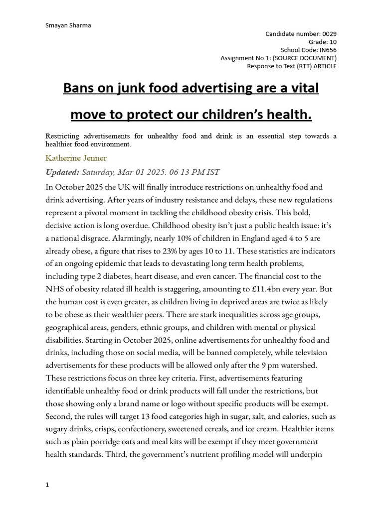 UK Bans Junk Food Ads to Combat Obesity | PDF | Junk Food | Obesity