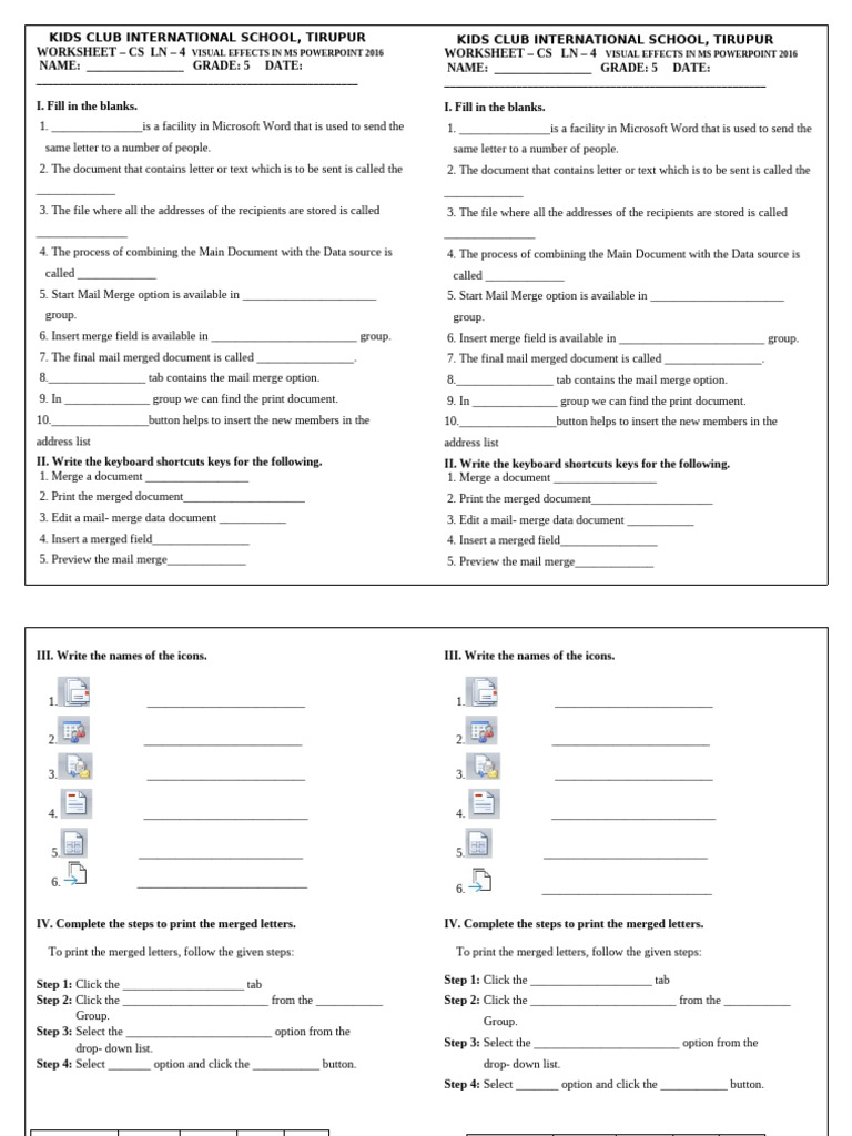 Mail Merge Worksheet for Kids | PDF | Microsoft | Application Software