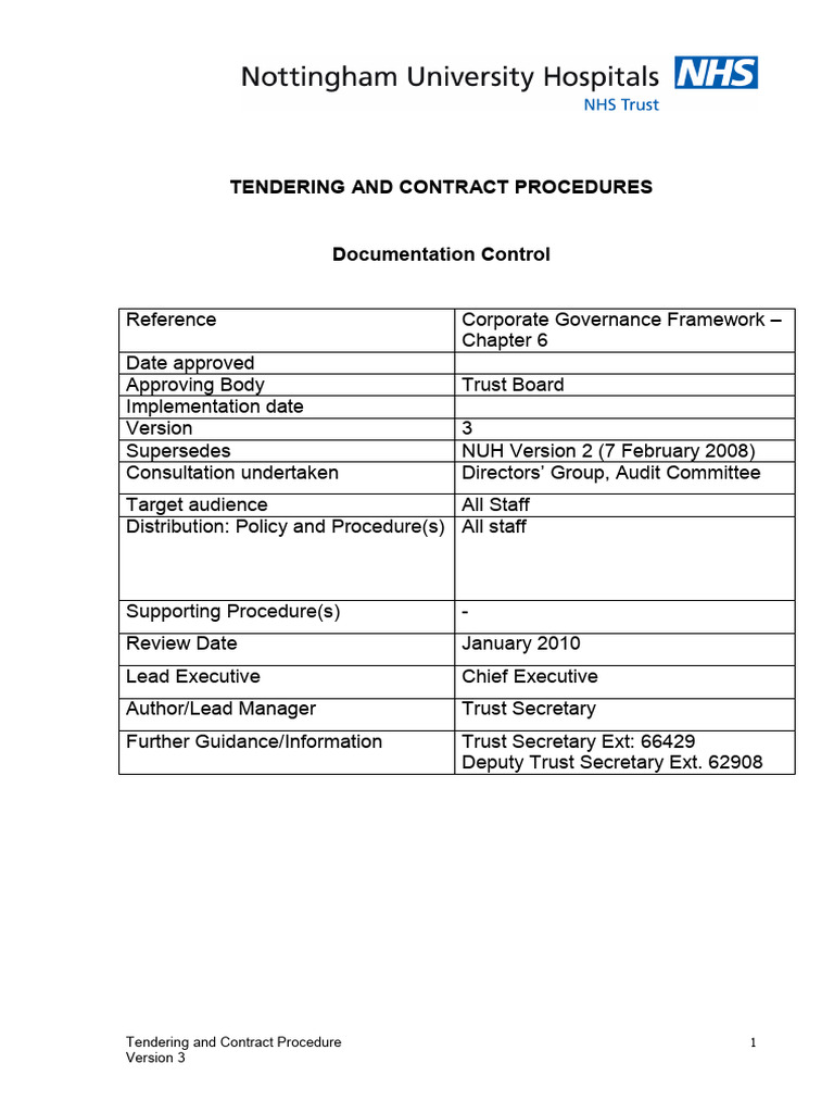 Tendering and Contract Procedures Guide | PDF | Employment | Money