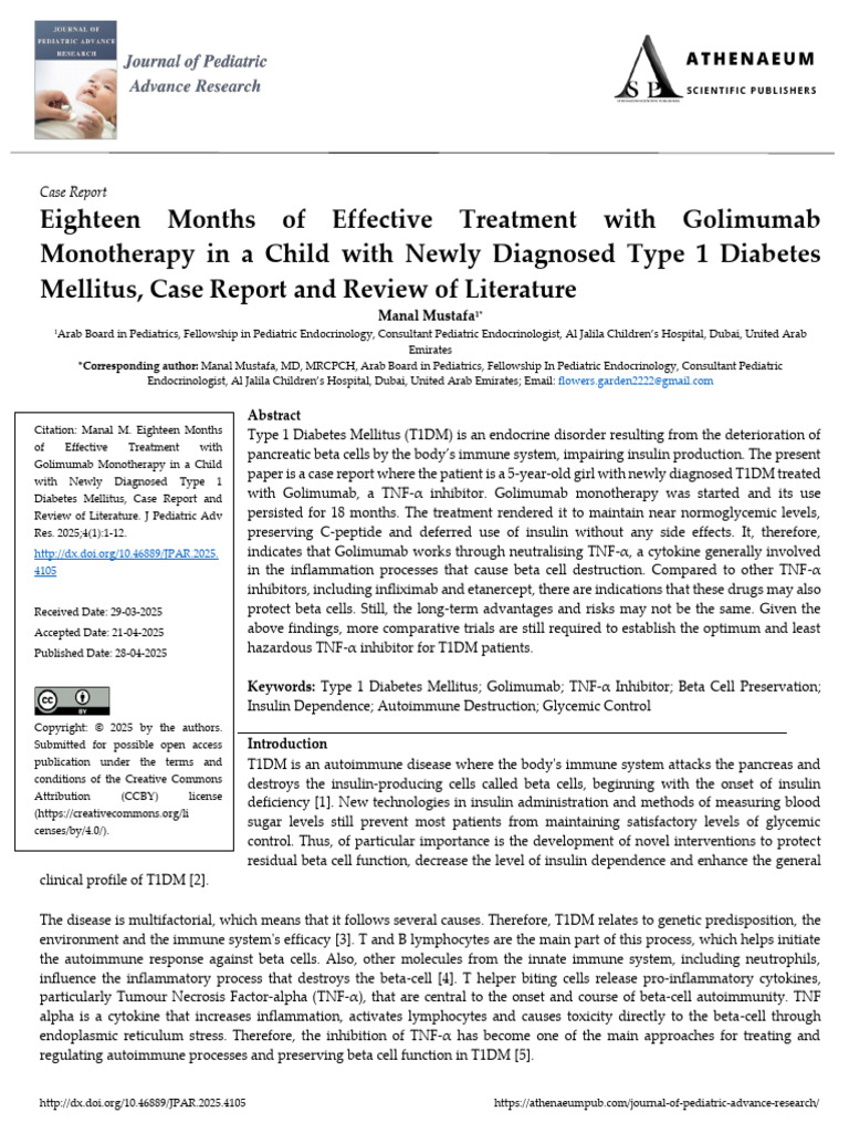 Golimumab for Type 1 Diabetes in Children | PDF | Diabetes Management ...