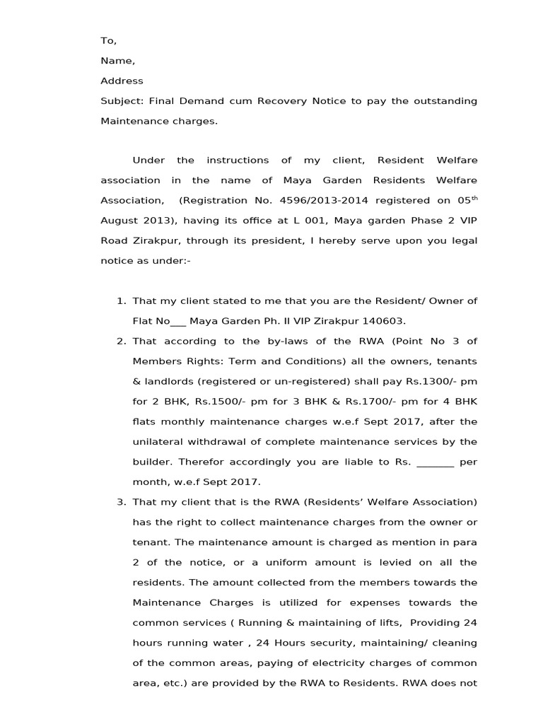 Final Demand Notice for Maintenance Fees | PDF | Banks | Payments