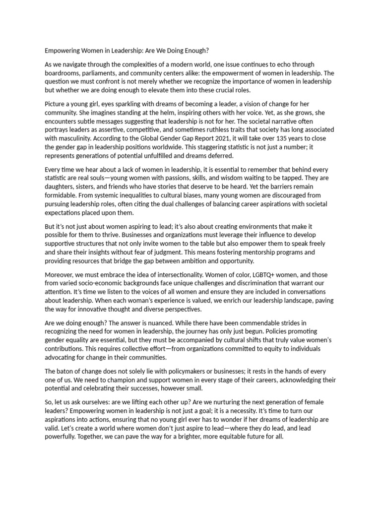 Empowering Women in Leadership Roles | PDF | Climate Resilience ...