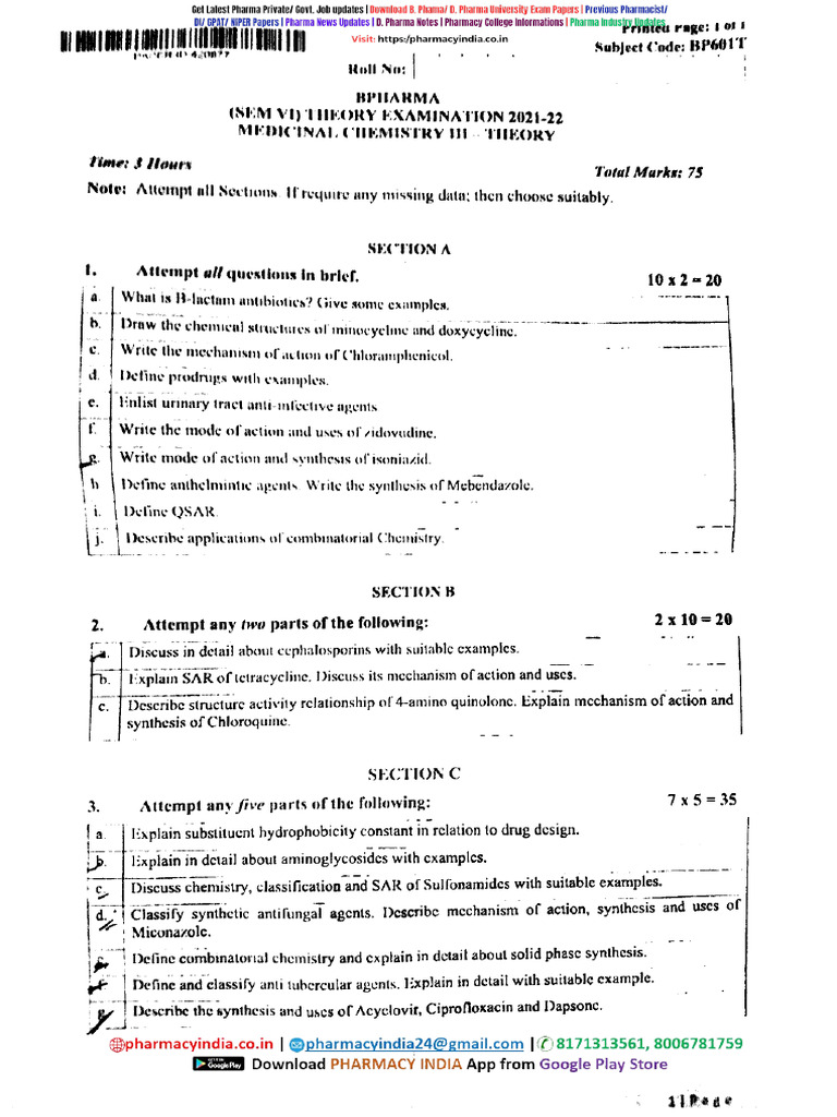 6th Sem Medipdf Question Paper | PDF