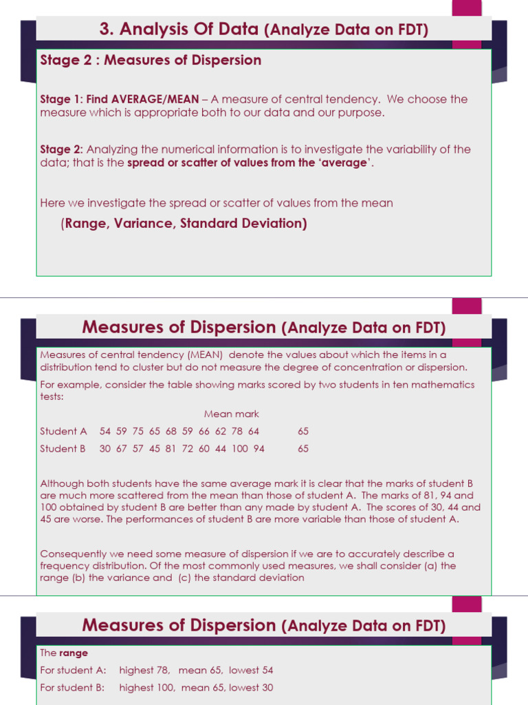 Lecture 7c Measures of Dispersion | PDF | Variance | Mean