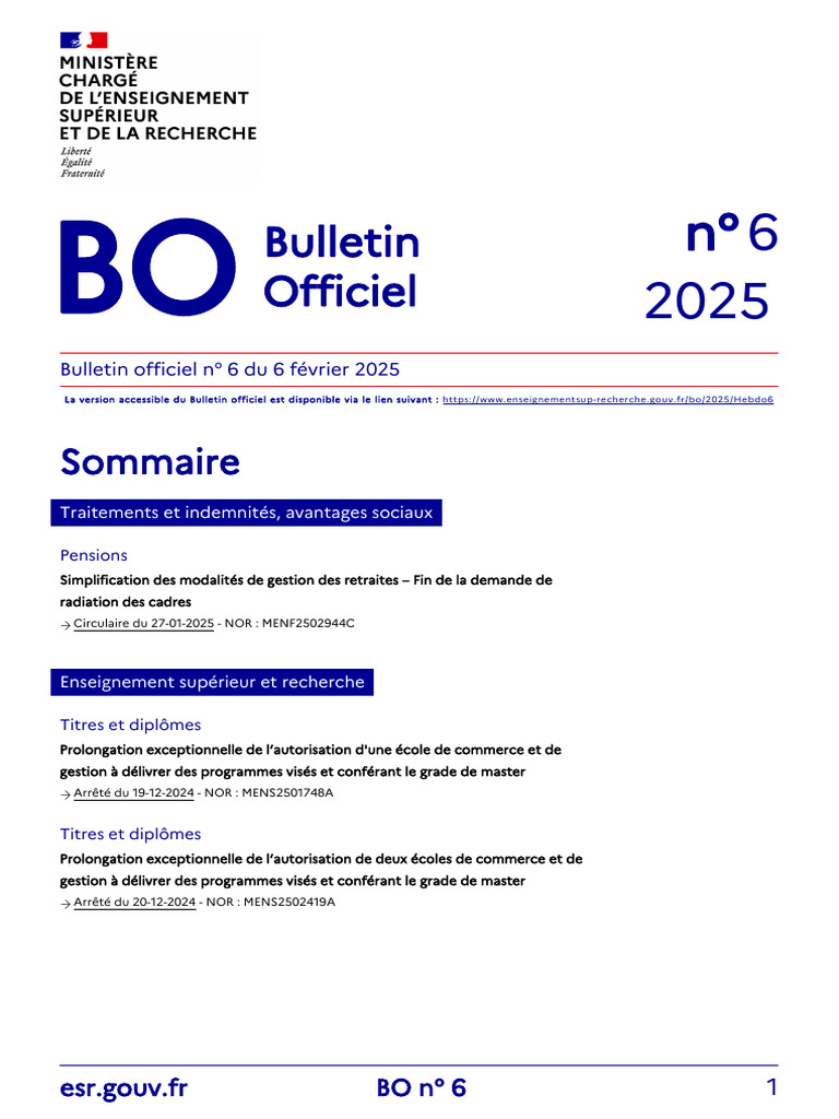 Bulletin Officiel N 6 Du 6 F Vrier 2025 36134 | PDF | Retraite | École ...